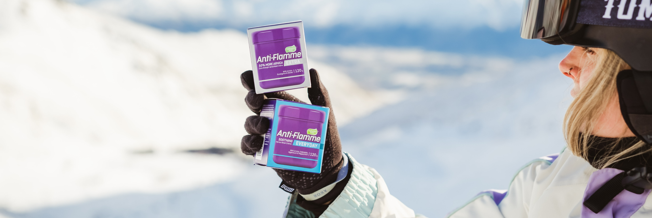 Anti-Flamme being held by a snowboarder.